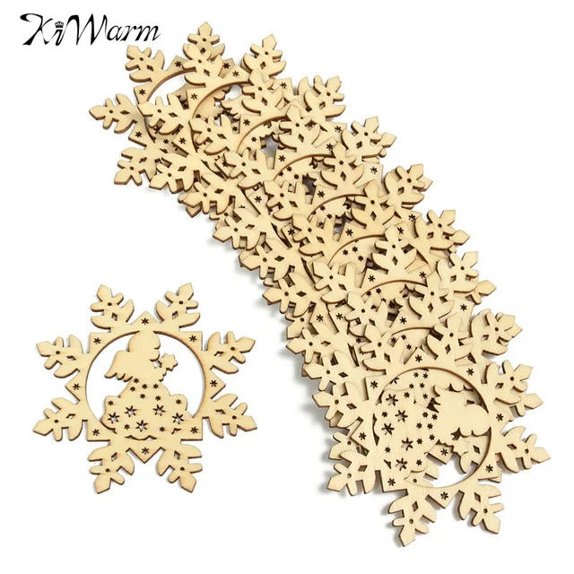Kiwarm 10pcs Set Christmas Snow Flower Angel Pattern Wooden Kiwarm 10pcs Set Christmas Snow Flower