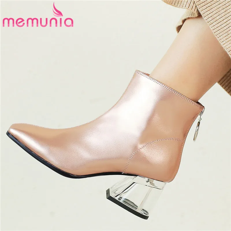 

MEMUNIA 2020 new arrival ankle boots for women top quality genuine leather boots zip square heels dress party shoes woman