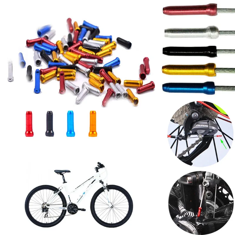 cheap 50PCS Bicycle MTB Shift Brake Wire End Core Cap Cable Aluminum Cover Gear Bikes Thread Wire Cap Shift Line Cap Parts Accessories