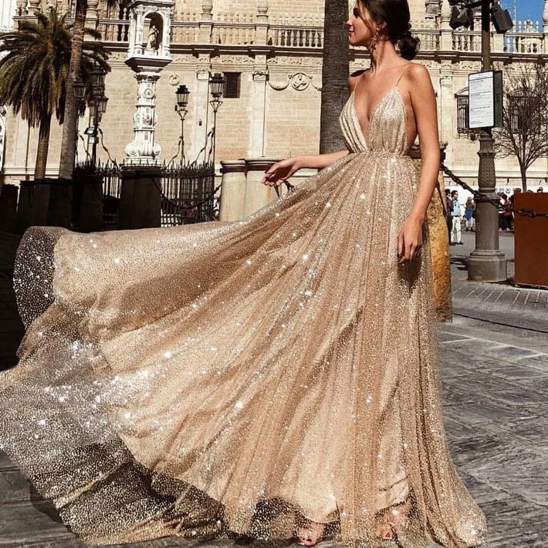 

2018 New Arrival Female Sexy Deep V-Neck Backless Maxi Female Dress Fashion Dot Patchwork Mesh Spaghetti Strip Long Dress XL