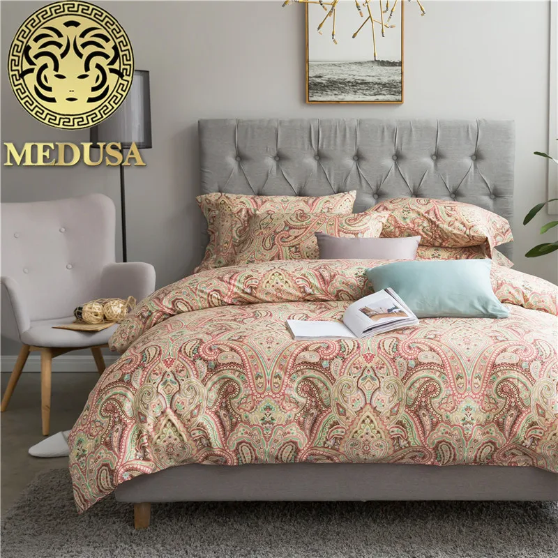 

Medusa Egyptian cotton sateen bohemian bedding set king queen size duvet cover bed sheet pillow cases 4pcs bed linen set