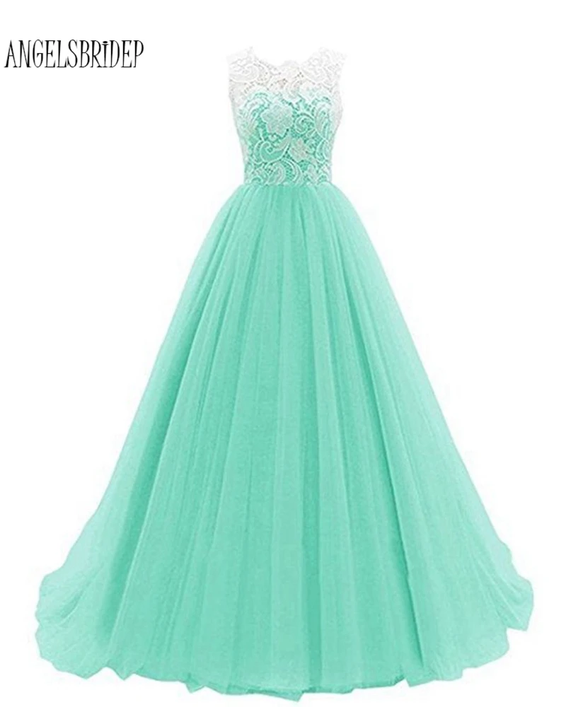ANGELSBRIDEP Ball Gown Elegant Prom dresses Long with Lace Scoop Neck