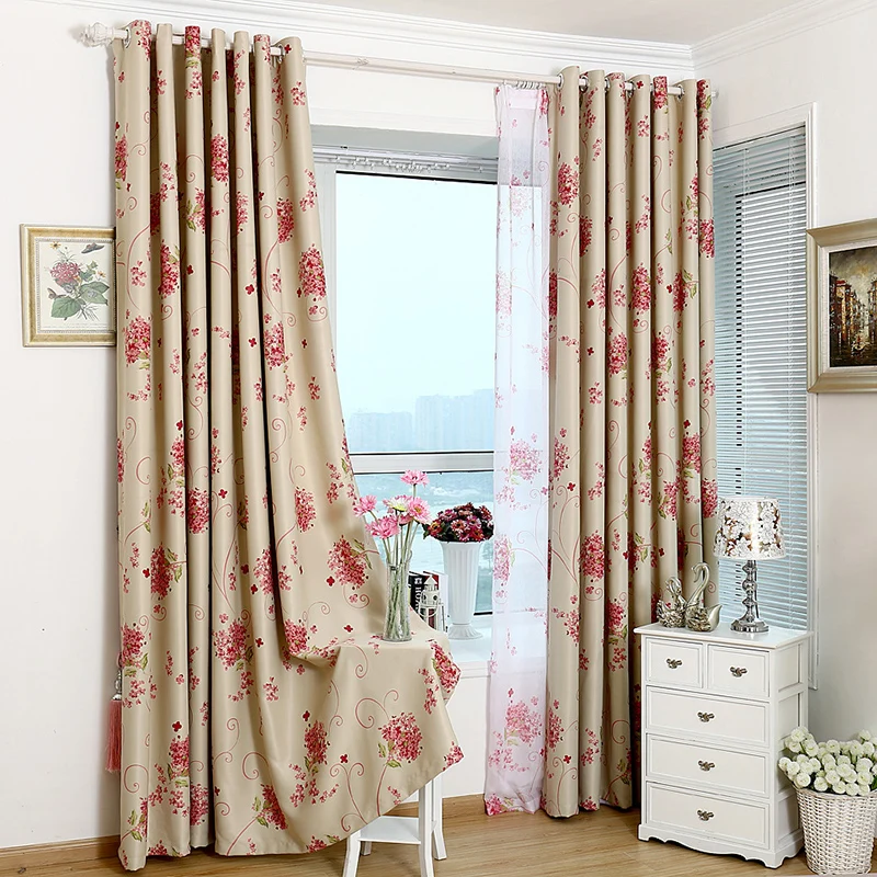

American Style Printed Red Plant Blackout Curtains Window Curtains for Living Room Red Cloth Curtain Custom Bedroom
