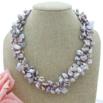 

N022971 18" 3 Strands Purple Keshi Pearl Necklace
