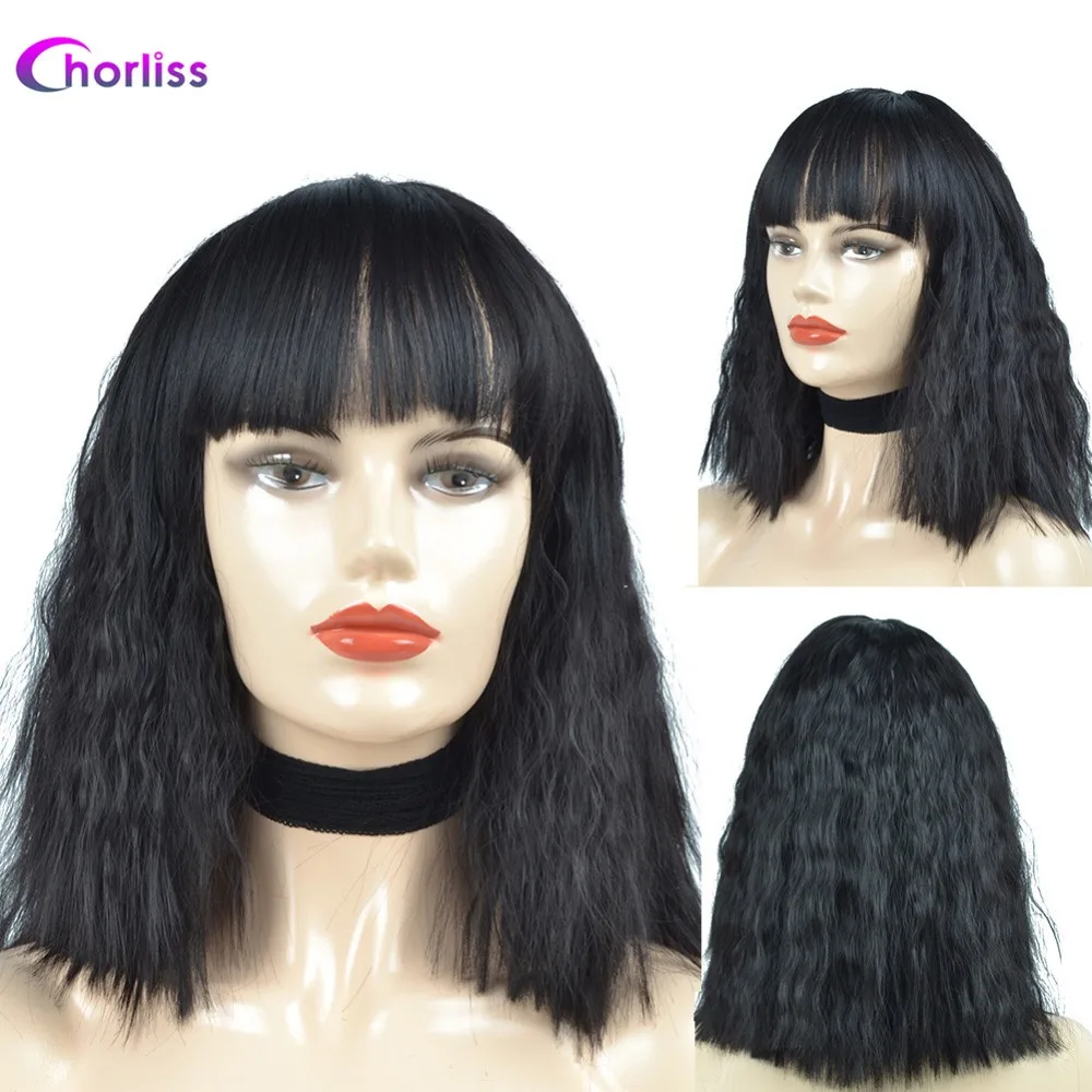 Chorliss Synthetic Wig Full Wigs Bangs Water Wave Short Women Wig Pink Blonde Gold Grey  (17)