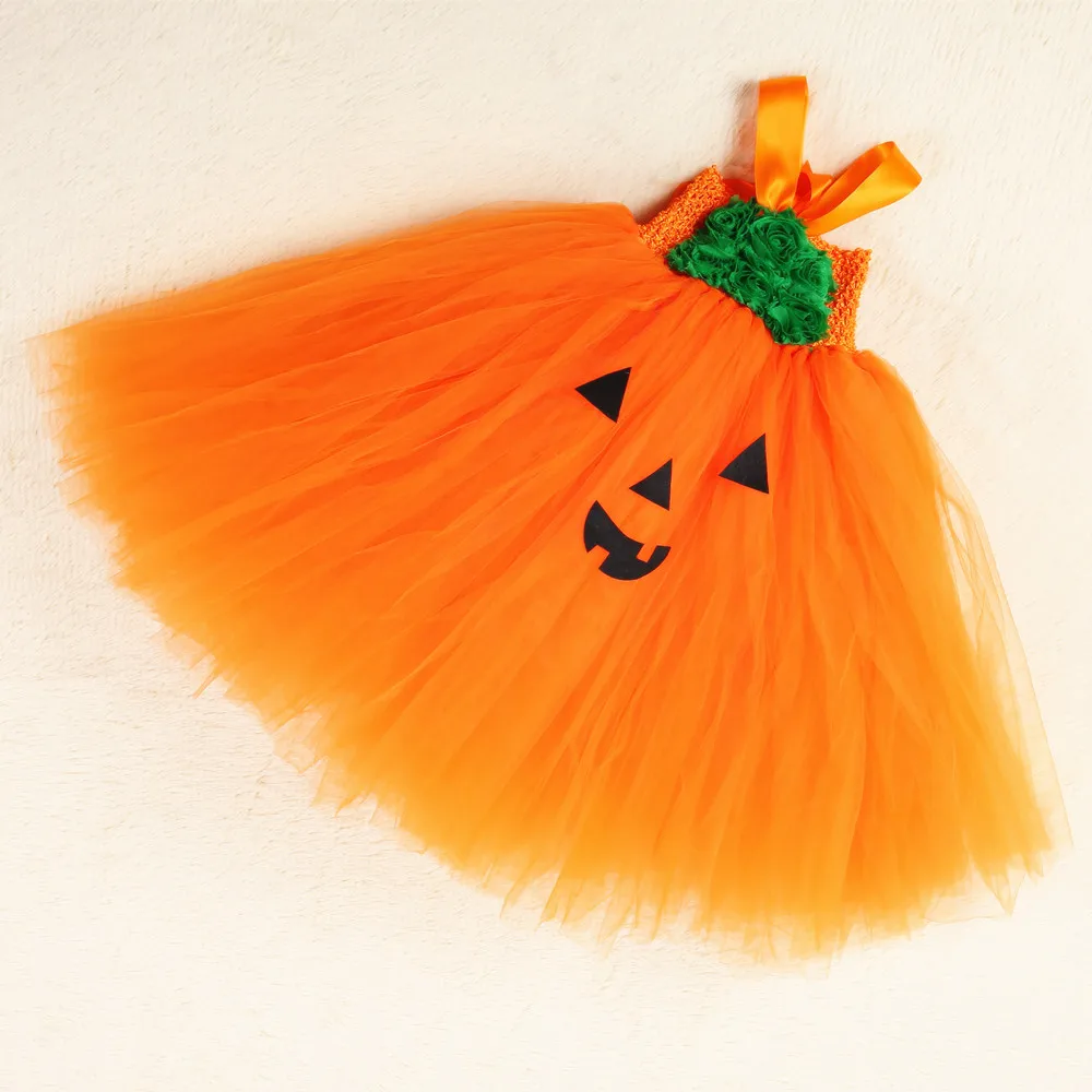 Orange Pumpkin Pattern Halloween Witch Outfit Tutu Dress Halloween Costumes for Teens Vampirina Birthday Mid Calf Flower Dress (12)