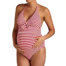 Купальный костюм для беременных женщин с полосатым принтом, Цельный купальник с бантом, платье для беременных, купальник Maternita# LR3