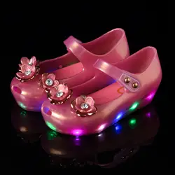 MERI AMMI/светодиодный свет; мягкая обувь для маленьких мальчиков и девочек; обувь принцессы с цветами из пвх; модельные стильные босоножки