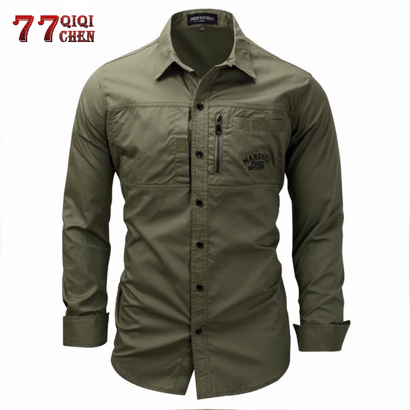 

Tactics Military Shirt Men Long Sleeve Casual Slim fit Mens Shirts Camisa Masculina 100% Cotton High Quality Business Shirt