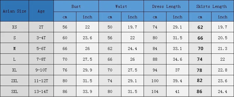 kid long dress size