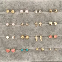 Милый позолоченный набор сережек из разных форм 16 пар