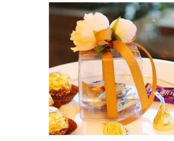

PVC Favor Boxes Wedding Birthday Party Candy Box Engage Flower Ribbon Square Gift Box festive supplies W8535