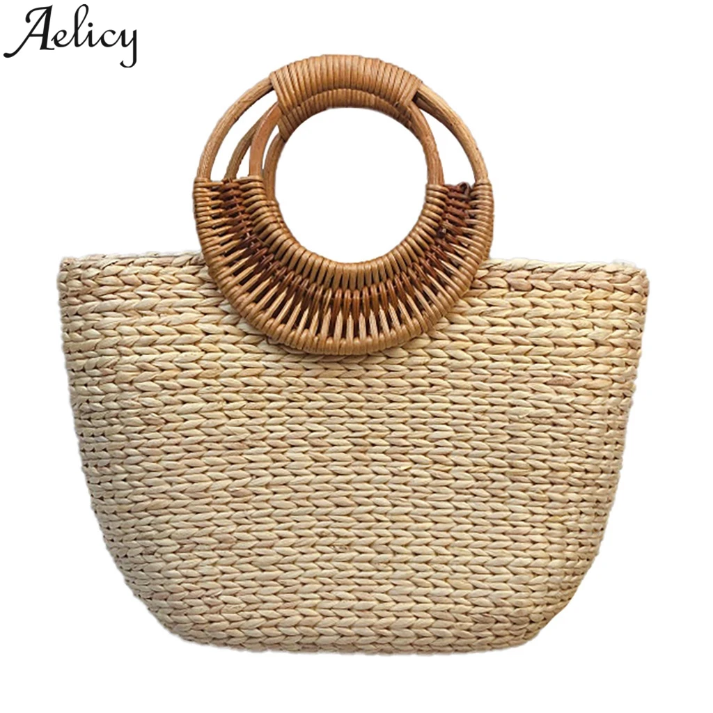 

Aelicy Vintage Straw Bags For Women 2019 Casual Wild Vacation Simple Weave Handbag Straw Bag Beach Handbag Big Summer Straw Tote