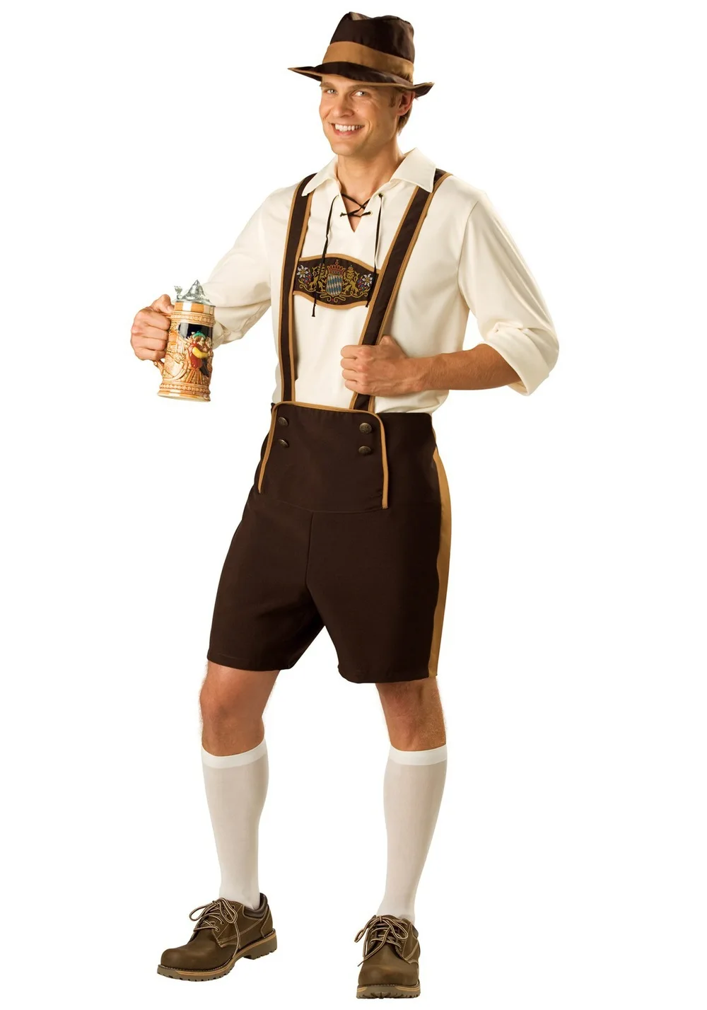 Mens Bavarian Guy German Lederhosen Beer Oktoberfest Costume Plus Size 