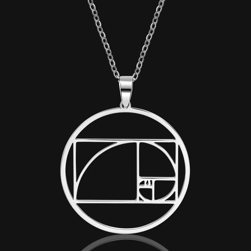 

60CM Chains Fibonacci Golden Ratio Spiral Rectangle Pendant Necklace Charms Jewelry Women Accessories