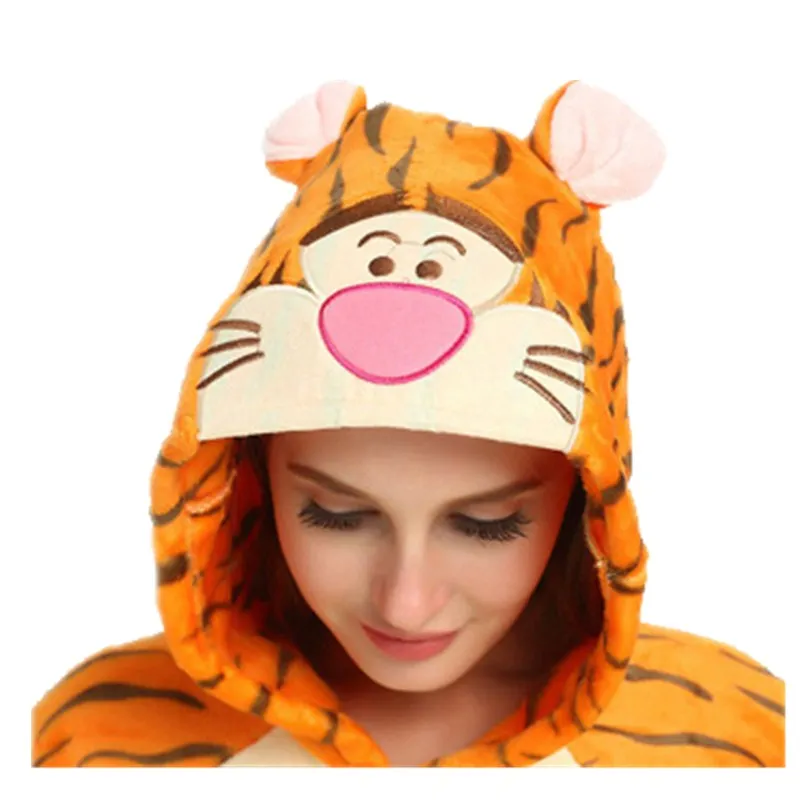 Funny Orange Tiger Animal Kigurumi Flannel Onesie For Women Pajamas Party Bodysuit Cosplay Unisex Sleepwear Halloween Pyjamas (7)