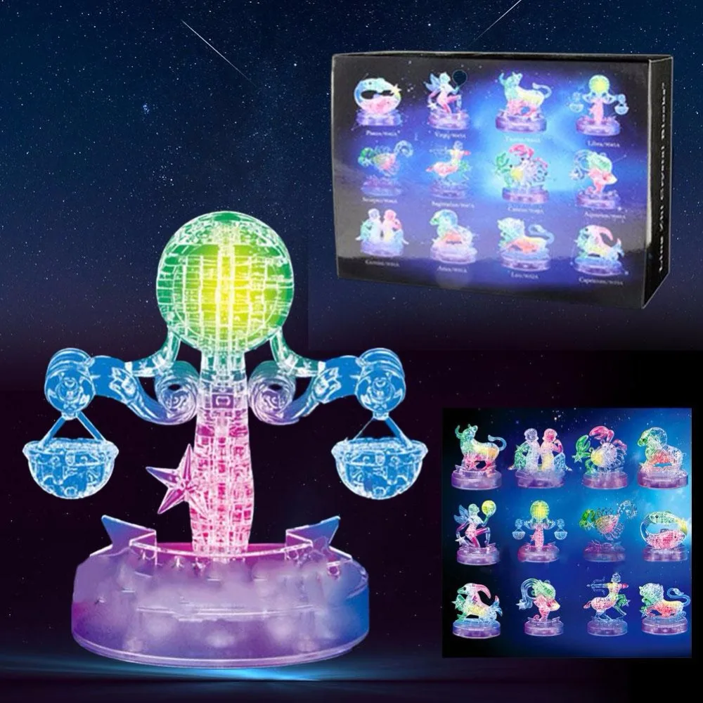 3D Puzzle Mainan 3D Kristal Zodiak Tanda Tanda Horoskop Flashing LED