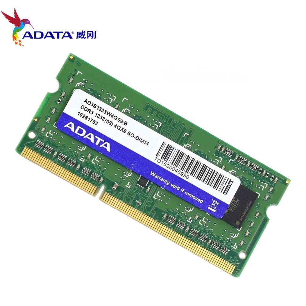 Ноутбук AData 4GB DDR3L 4GB 1333MHz PC3-10600 DDR3 1,35 V-1,5 V ram SO-DIMM 1333 10600 2G 204-PIN