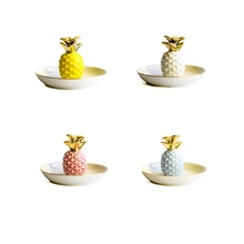 Europe Ceramic Pineapple Jewelry Dish Plates White Pink Blue Yellow Enamel Storage Tray Handmade Bowl Decoration Crafts Gifts