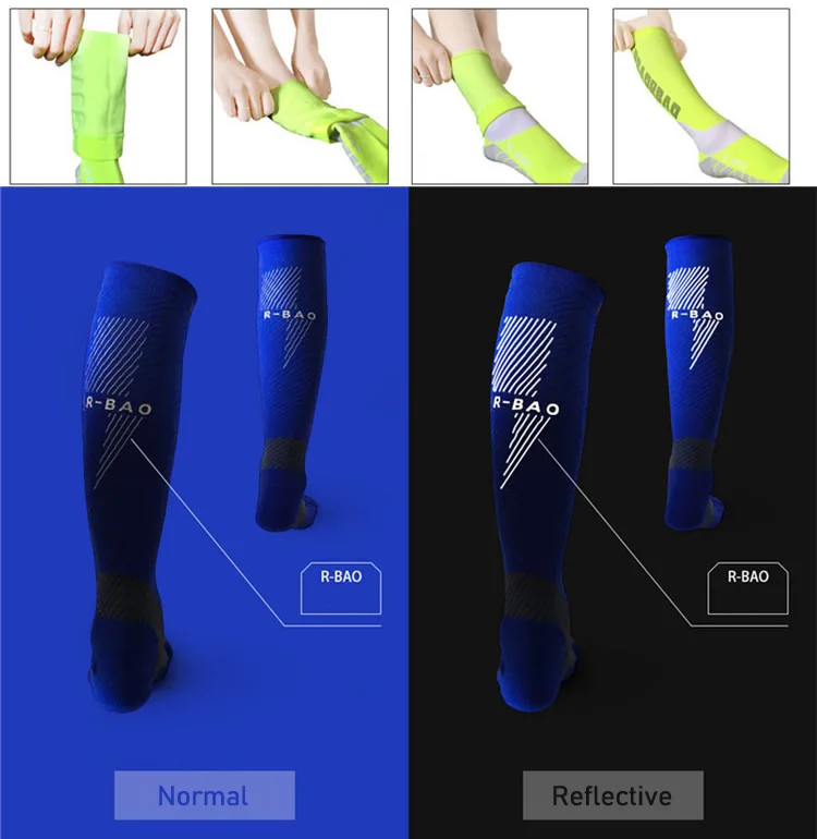 Брендовые мужские и женские Светоотражающие длинные носки для ночного бега профессиональные компрессионные чулки противоскользящие Защита ног для марафона бегунов