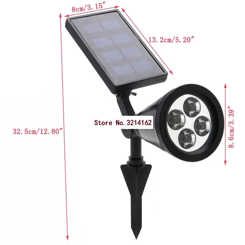4 Светодиодный прожектор на солнечной энергии, садовая лампа, ландшафтные светильники, наружные водонепроницаемые 250LM 07NOV
