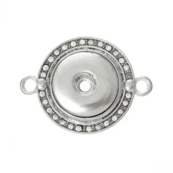 

Fashion Connectors Findings Round Silver Color Clear Rhinestone Fit Snap Buttons 3.8cmx 2.8cm,Charm Hole:6mm,3PCs