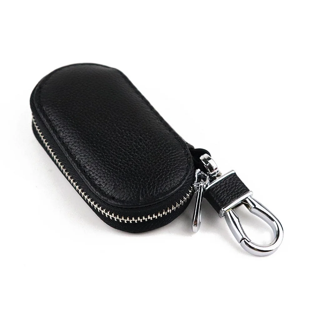 

8*4*1.5cm Leather Car Key Case Unisex Multi-function Car Keys Organizer Business Fine Grain Simple Zipper Design Auto Key Case