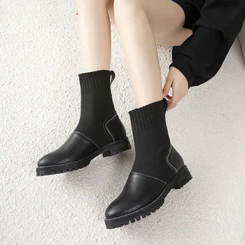 

2018 winter new fashion simple Martin boots women trend comfortable wild stretch knit casual boots.
