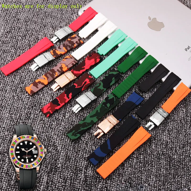 

TKN Silicone Watch Belt Special arc interface Replacement Rubber Strap Camouflage multicolor watch chain 20mm deployment buckle