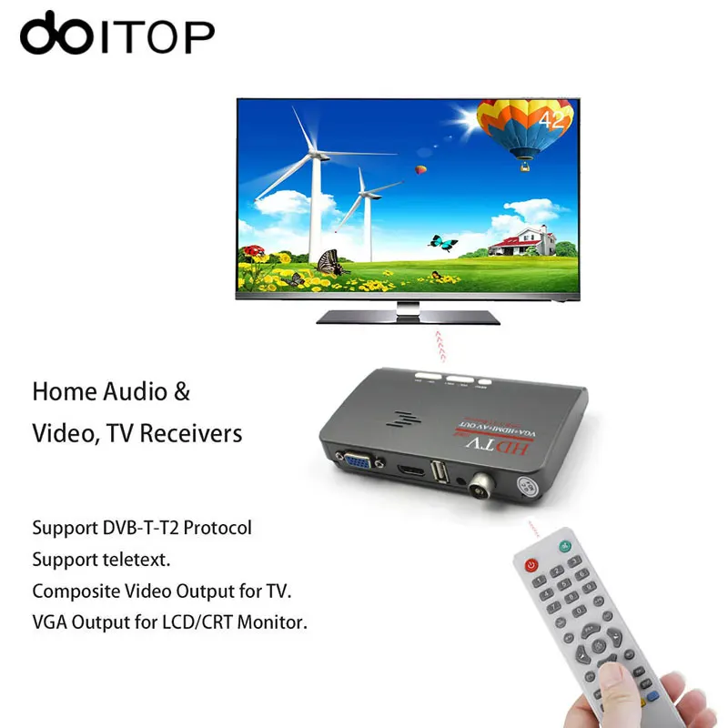 Цифровая ТВ приставка DOITOP 1080P HDMI DVB T T2 TV Box VGA AV CVBS тюнер приемник с дистанционным