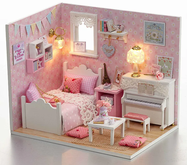 DIY Кукольный дом Миниатюрный с мебельным пылезащитным покрытием деревянный кукольный домик Miniaturas игрушки для детей Рождественский подарок H15