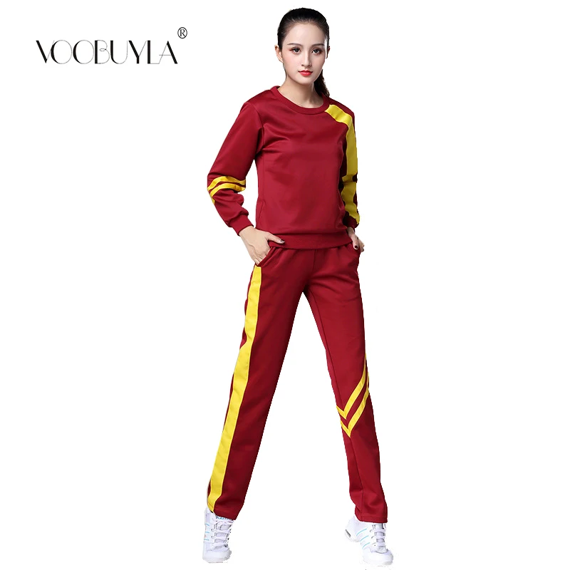 

Voobuyla Plus Size 6XL Running Sets Women Sportswear Sport Suits Women Long Sleeve Sweatshirt Pants Set Gym Wear Spring Autumn
