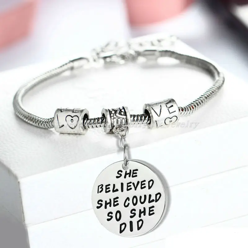 

Inspirational Jewelry She Believed She Could So She Did Charms Bracelet Women Girls Chain Bangle Family Friends Bracelets Gifts