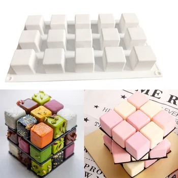 

15Holes Square Silicone Cake Mold 3D Rubik's Cube Handmade Cupcake Moulds Muffin Soap Maker DIY Baking Tools