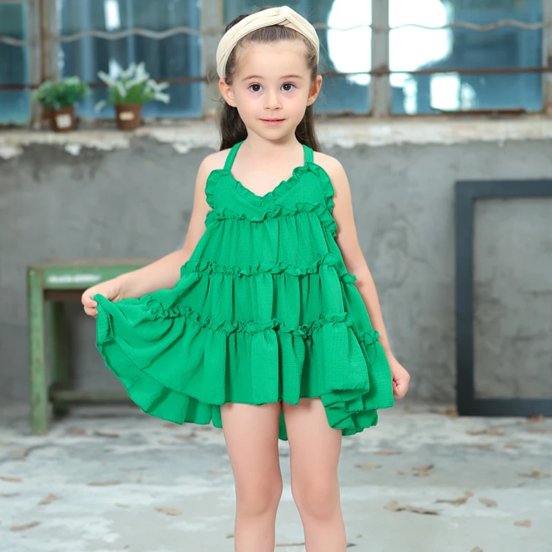 

Girls Layered Princess Dress New Summer Cute Kids Dresses for Girls Sleeveless Solid Toddler Children Clothing Girls Costume