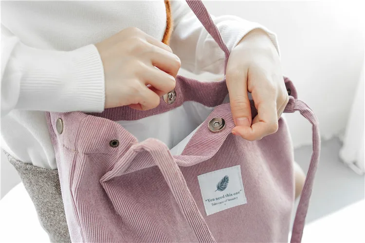 Вместительная женская Вельветовая Сумка-тоут, Женская Повседневная сумка на плечо, складная многоразовая пляжная сумка для покупок, однотонные вельветовые сумки на плечо