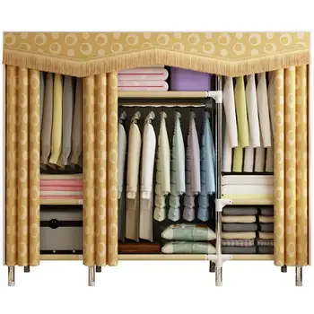 

Curtain fabric simple cloth wardrobe bold steel frame thick canvas double reinforced steel pipe hanging wardrobe cabinet