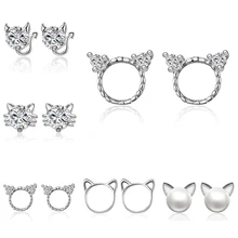 Rinhoo милые серьги-гвоздики с животными, модные ювелирные изделия, подарки для женщин и девочек, повседневные милые серьги с кошачьими ушками, минималистичные трендовые серьги