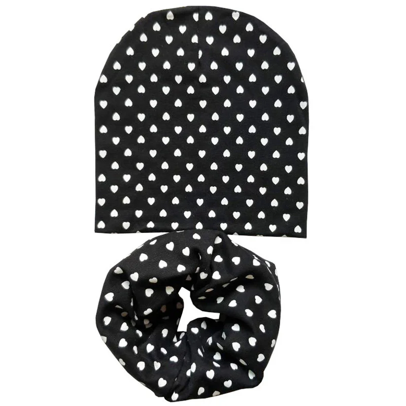 Black Love Set Новая осенне-зимняя детская шапка, комплект для мальчиков и девочек, шарф на шею, весенний теплый шейный платок, детские вязаные шапки, комплекты, хлопковая детская шапка, шарф - Цвет: Black Love Set