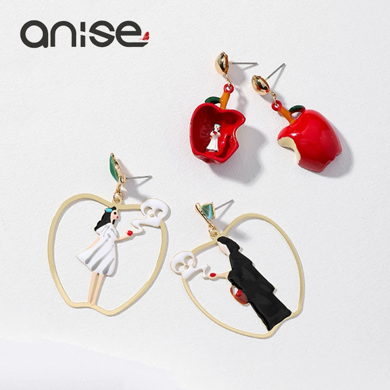 Женские асимметричные серьги подвески Anise красные сережки принцессы с яблоком