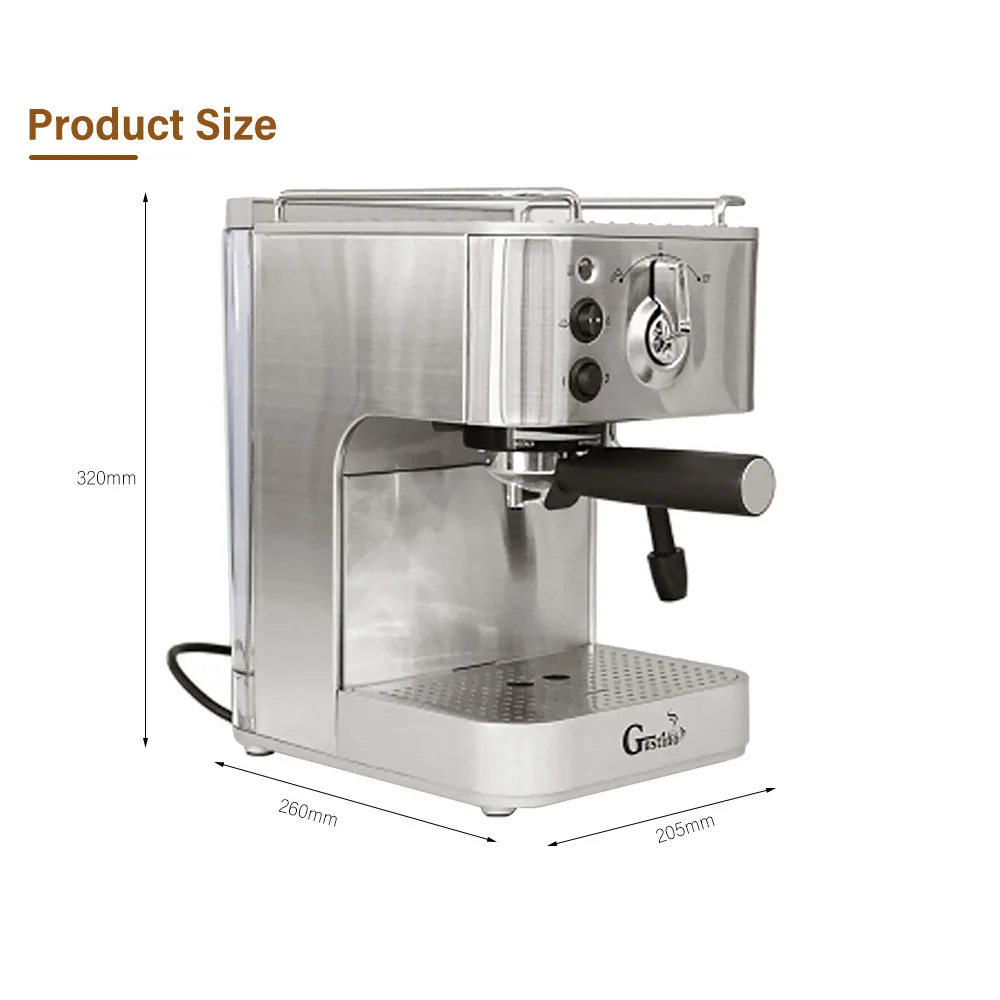 Gustino Semi Automatic Espresso Coffee Machine Stainless Steel Large