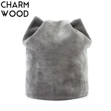 Женская Велюровая шапочка, зимняя, полиэфирная, одноцветная, громоздкая шапочка для женщин, кошачьи ушки, шапки, балавака, шапка