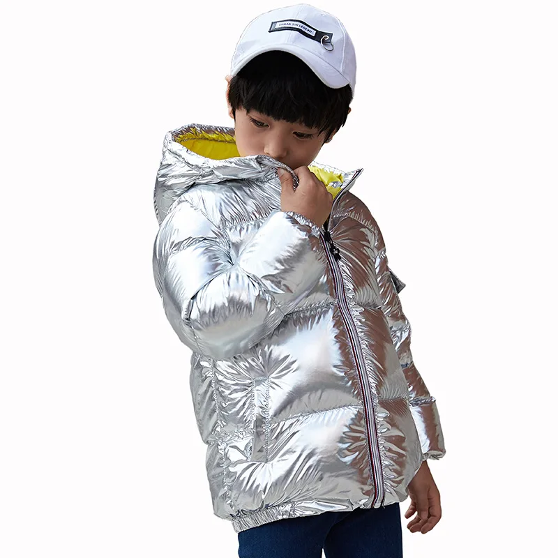 

Kids Silver Down Jacket Boys Fashion Windproof Thicken Down Parkas Girls Hooded Snow Wear Windbreaker Outerwears AA51903