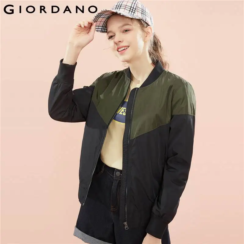 Multi Giordano Contraste couleur Conception 01black Col Baseball 100 Polyester Femmes Bomber Poches Veste fw0qfvr