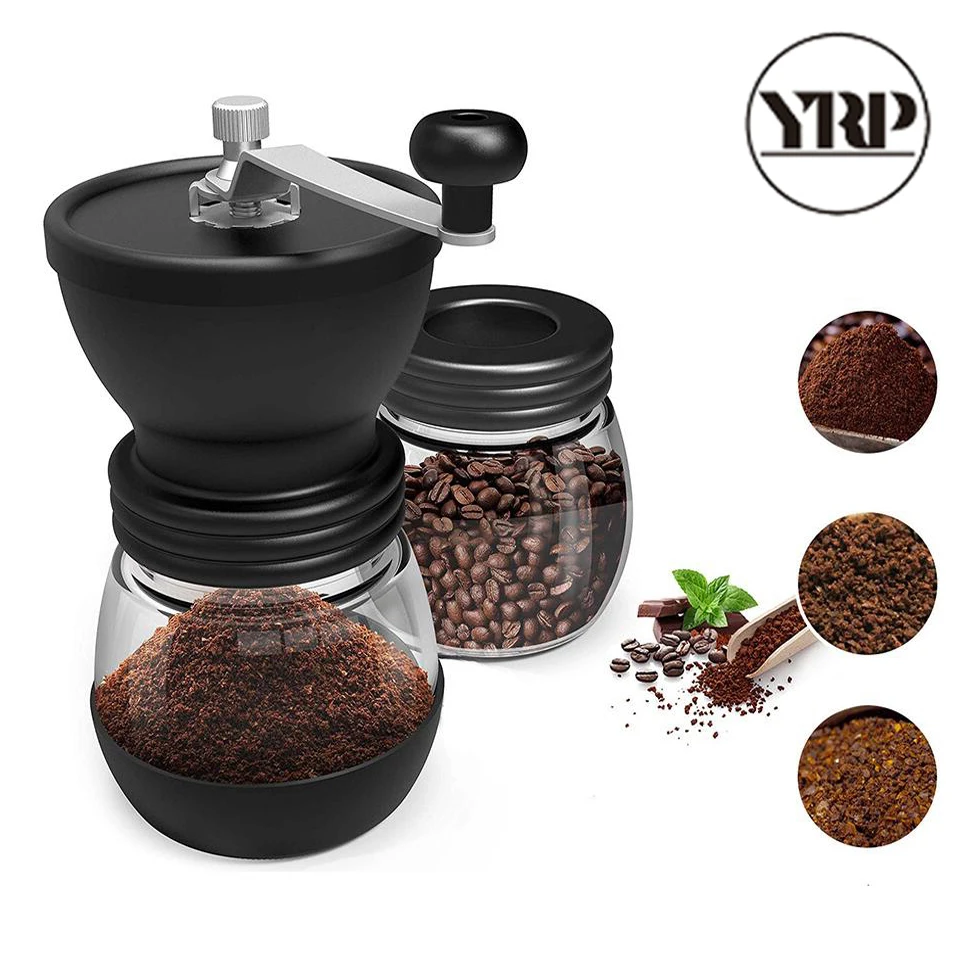 

YRP Manual Ceramic Burr Coffee Bean Grinder with Fortified Glass Storage Jar Durable Cafe Bean Mill Coffee Maker Kitchen Tools