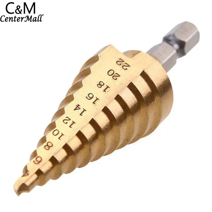 

Drill Titanium Coated Step Cone Hex Bit Hole Cutter Tool 4-22mm High Speed Steel