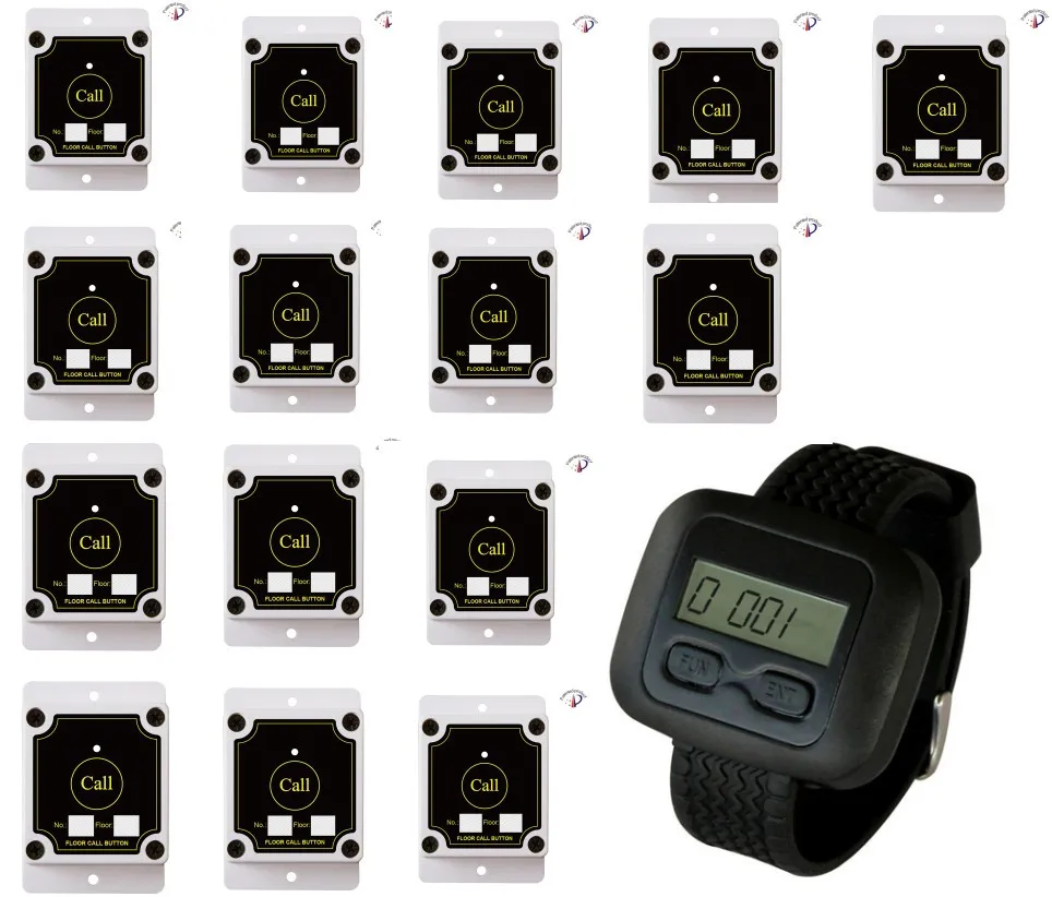 

Free shipping, wireless elevator call, bell watch, 15pcs elevator call button register with floor No, wrist pager, floor pager