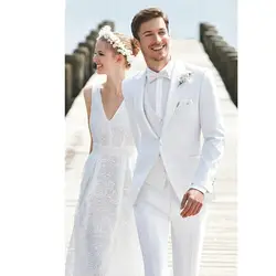 Белые Свадебные Для мужчин S Костюмы Slim Fit Жених Смокинги для женихов Для мужчин остроконечные лацкане формальный Бизнес куртка