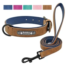 Collier de chien en cuir à 2 couches | Ensemble de colliers personnalisés pour chiens, laisse de chien en cuir pour petits moyens et grands, Pitbull