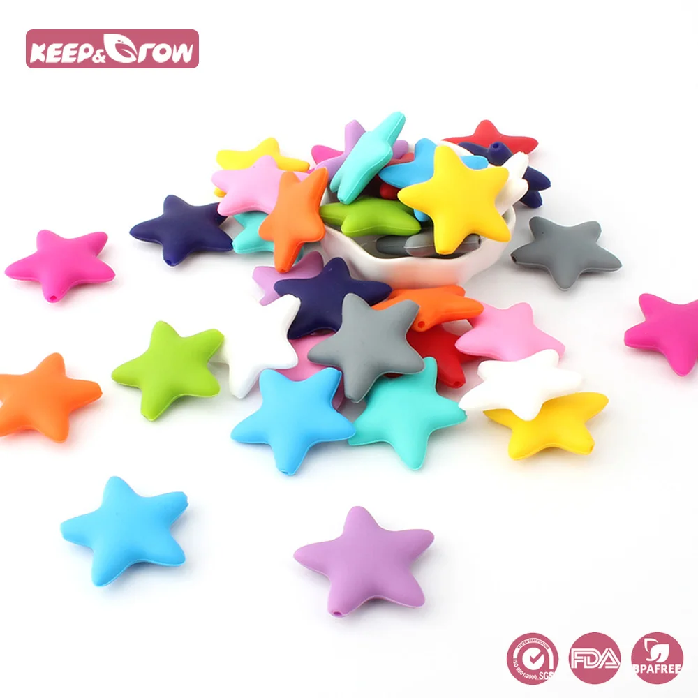 

Keep&Grow 50Pcs Silicone Star Beads BPA Free Baby Teething Toys Chewable Baby Teethers For Nursing Pacifier Chain Chain Making